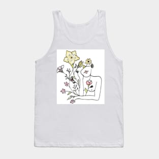 Drawing of woman's siluette and watercolor flowers Tank Top